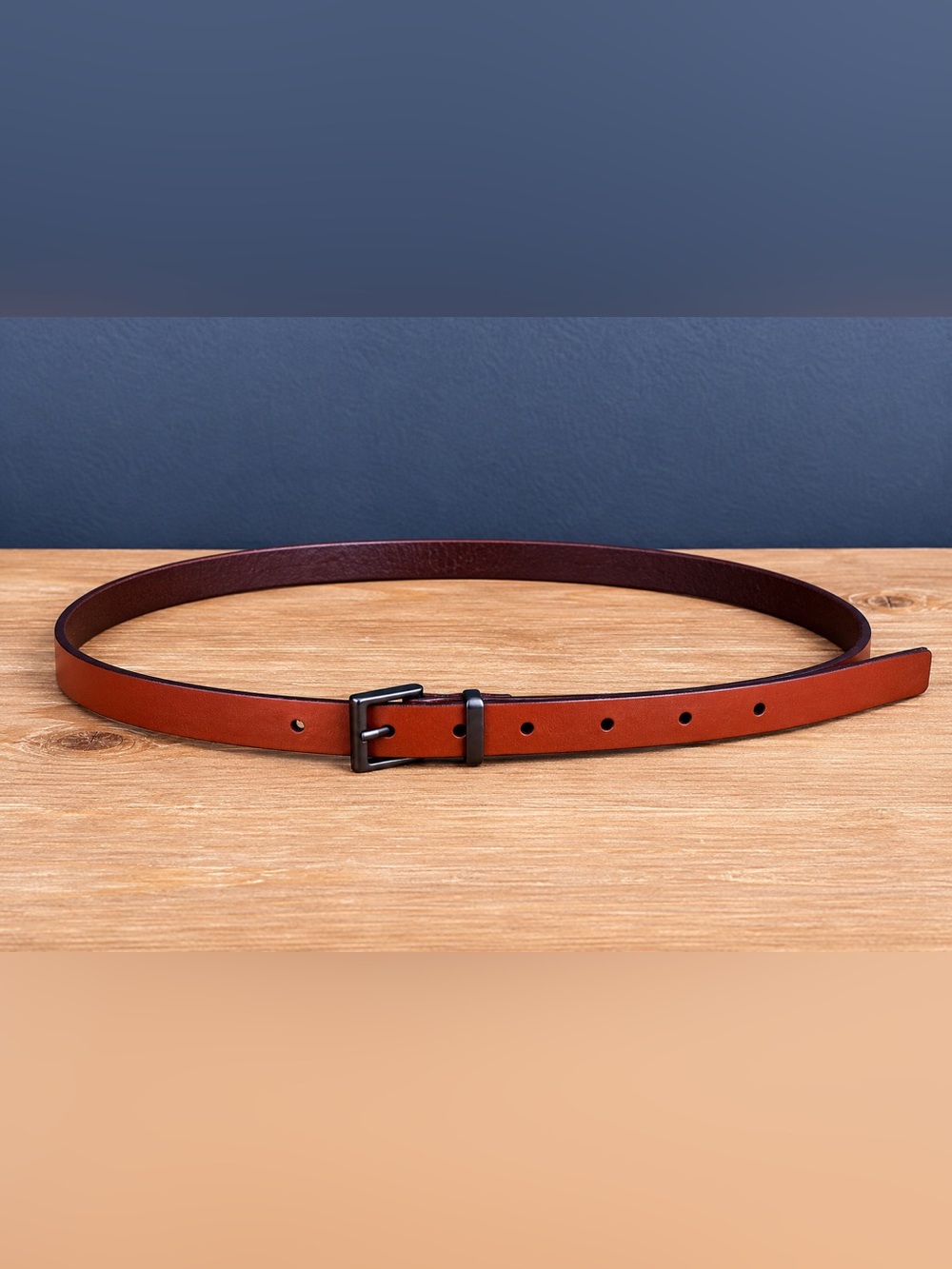 Title: Halogen Cognac Leather Belt Medium | Minimal Skinny Belt | Dark Hardware